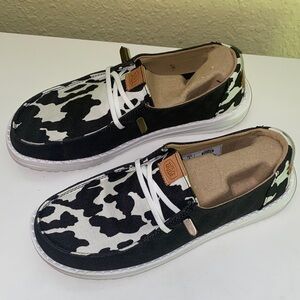 Hey Dude Cow Print Western Wendy Loafers
